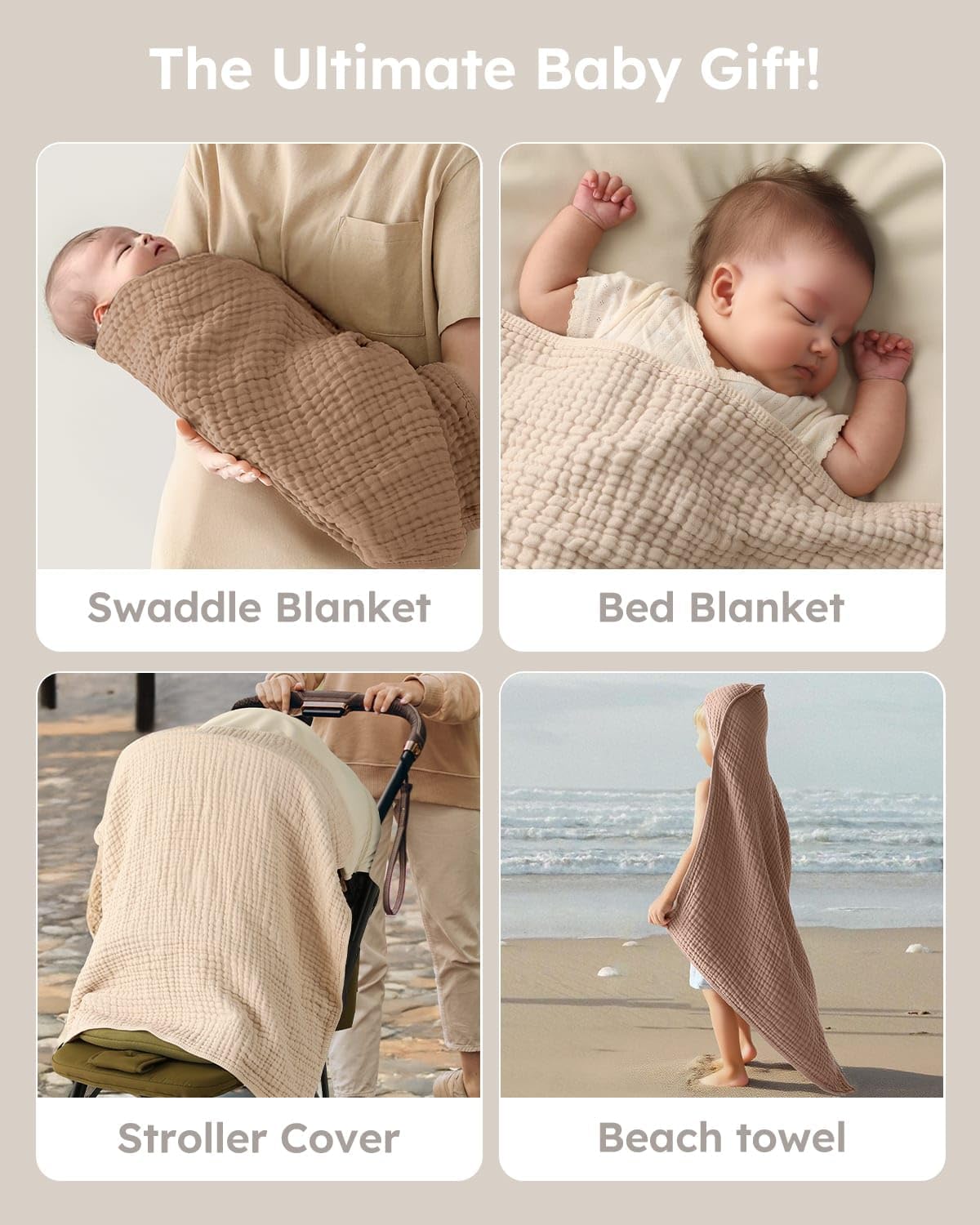 Yoofoss Hooded Baby Bath Towels 2 Pack 100% Muslin Organic Cotton with Hood