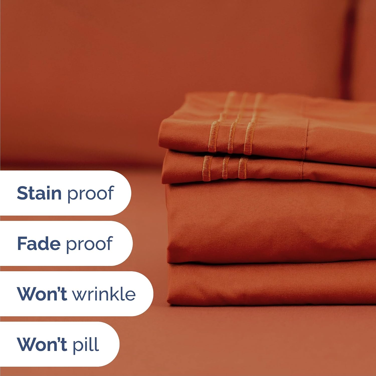 Cal King Size 4 Piece Sheet Set - Breathable & Cooling Sheets - Terracotta