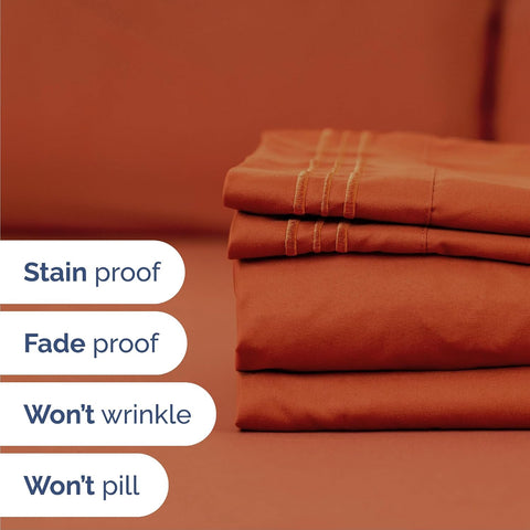 Cal King Size 4 Piece Sheet Set - Breathable & Cooling Sheets - Terracotta