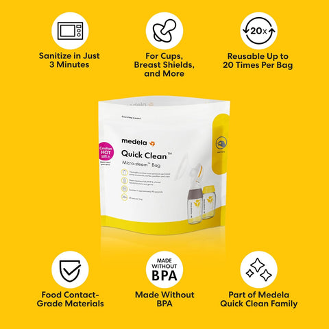Medela Quick Clean Micro-Steam Bags | Microwave Steam Cleaning Bags | 12Ct
