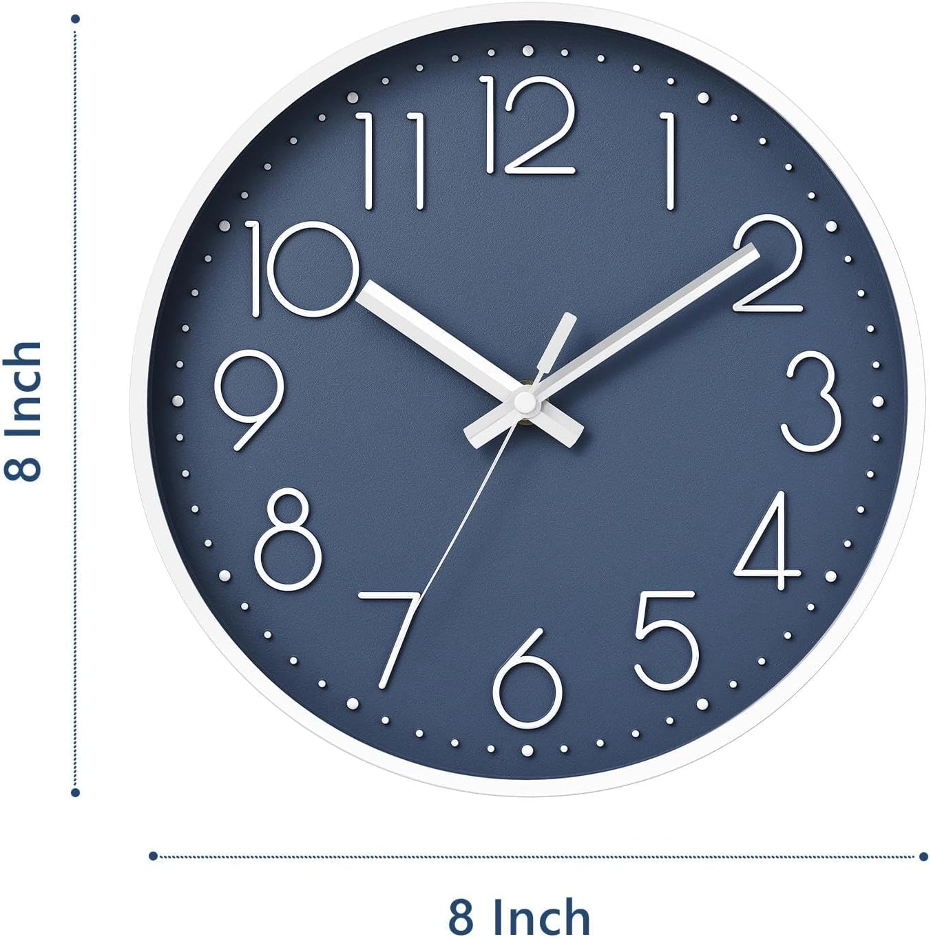 DAXSMY Wall Clock 8 Inch Azure Blue Decorative, Battery Operated Silent