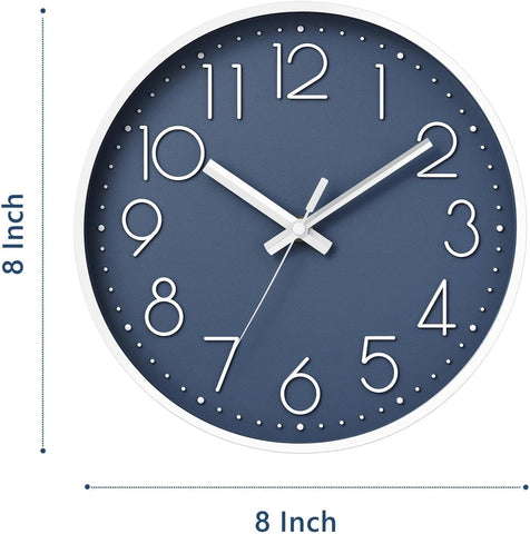 DAXSMY Wall Clock 8 Inch Azure Blue Decorative, Battery Operated Silent