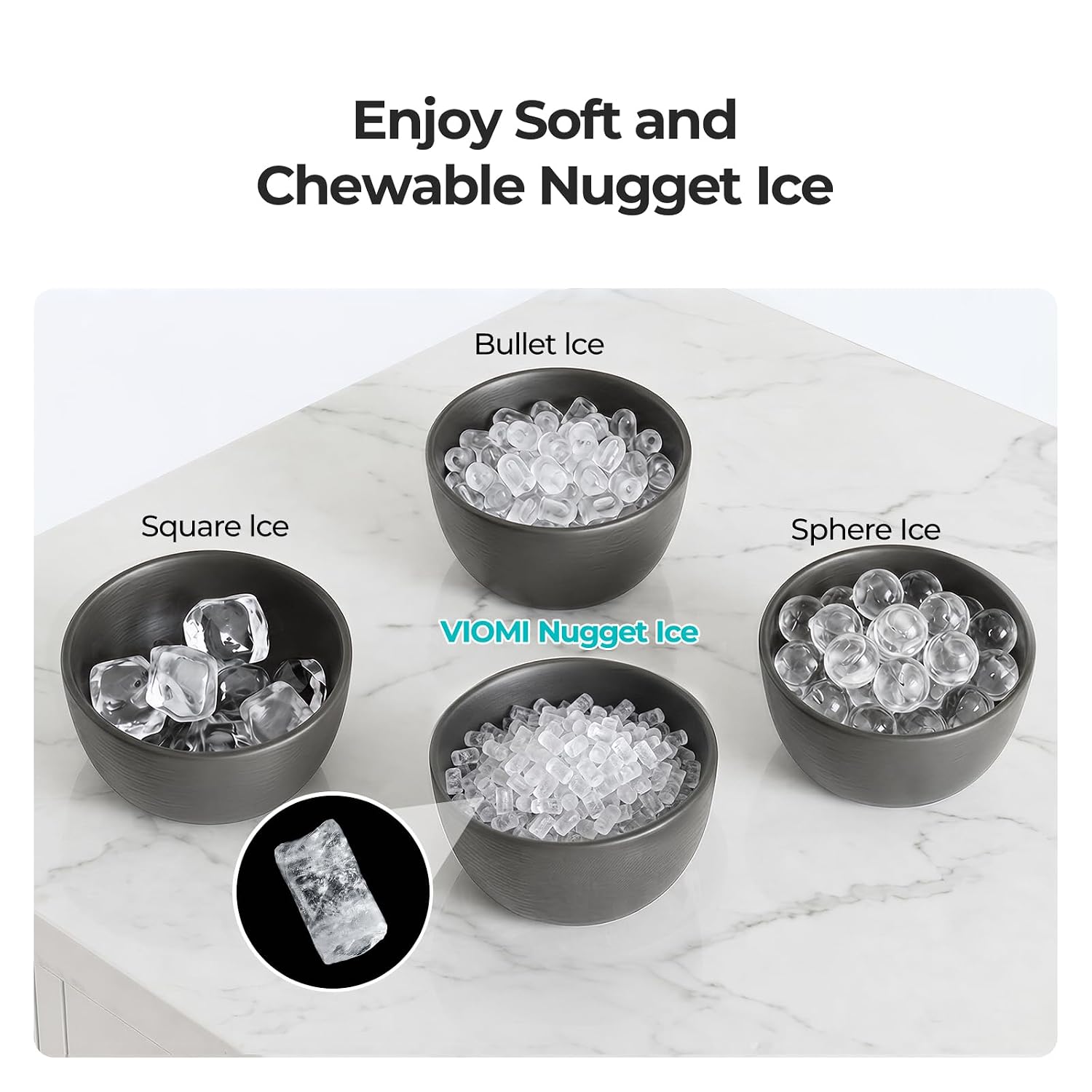 VIOMI Countertop Nugget Ice Maker, Chewable Pebble & Pellet Ice Machine