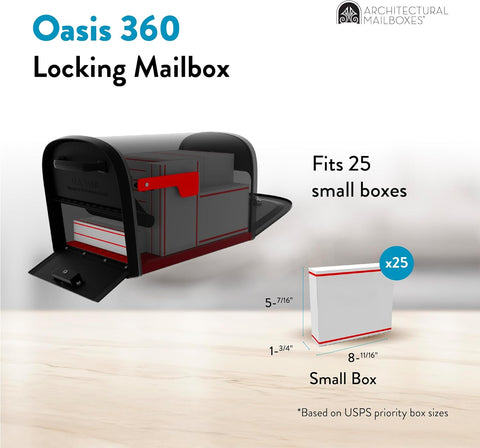 Architectural Mailboxes 6300B-10 Oasis 360 Locking Parcel Mailbox, Extra Large, Black, 6300B-10