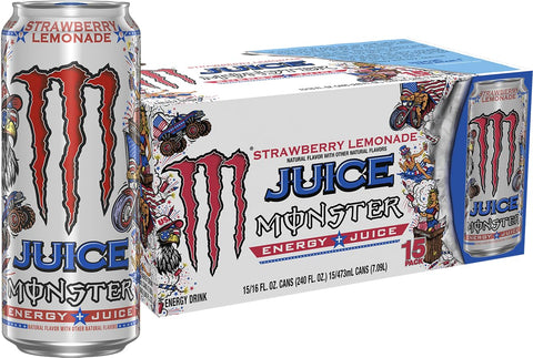 Monster Energy Juice Strawberry Lemonade, Energy + Juice, Energy Drink, 16 Ounce (Pack of 15)
