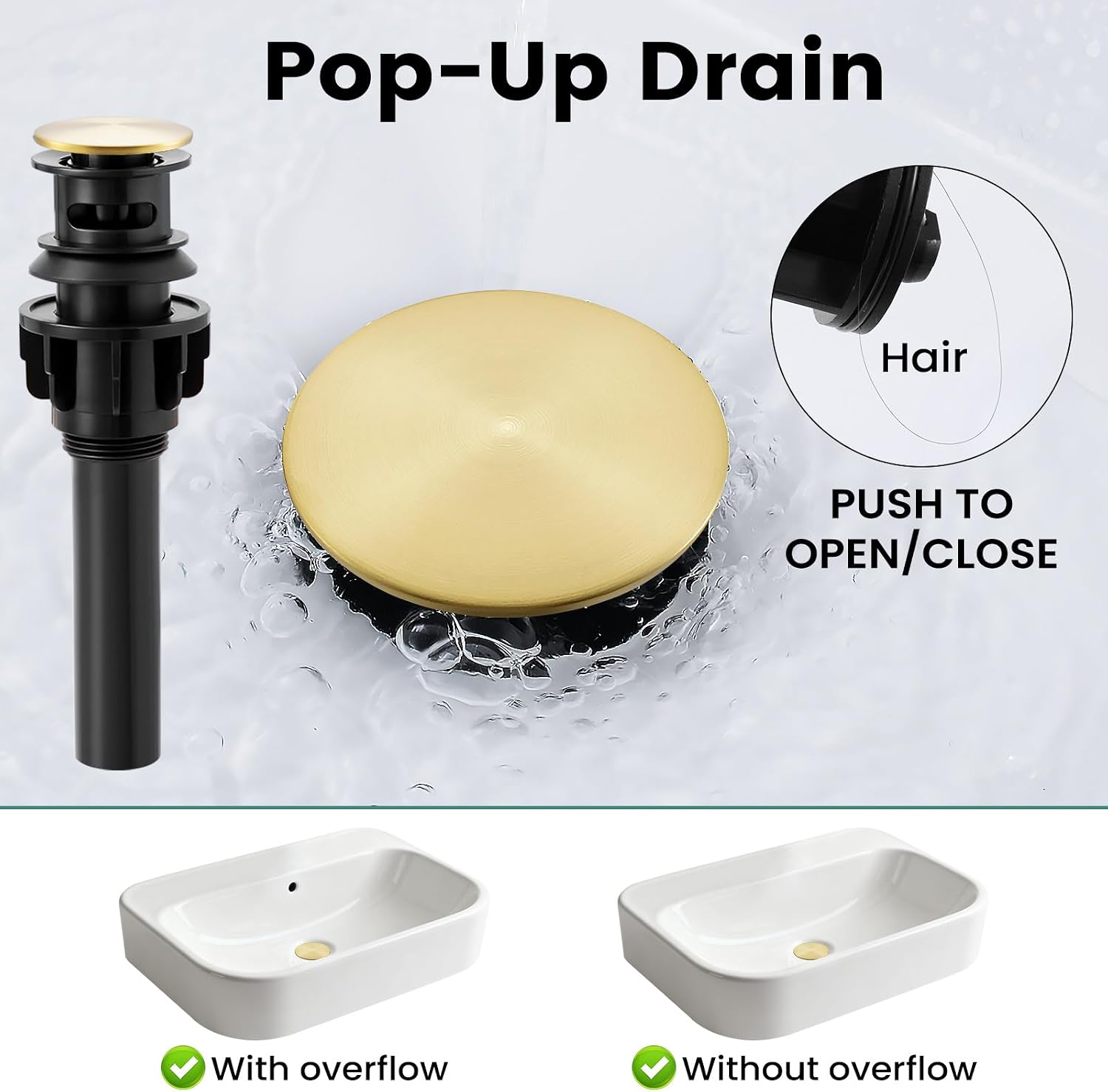 Brushed Gold Bathroom Sink Faucet 3 Hole with Pull Down Sprayer
