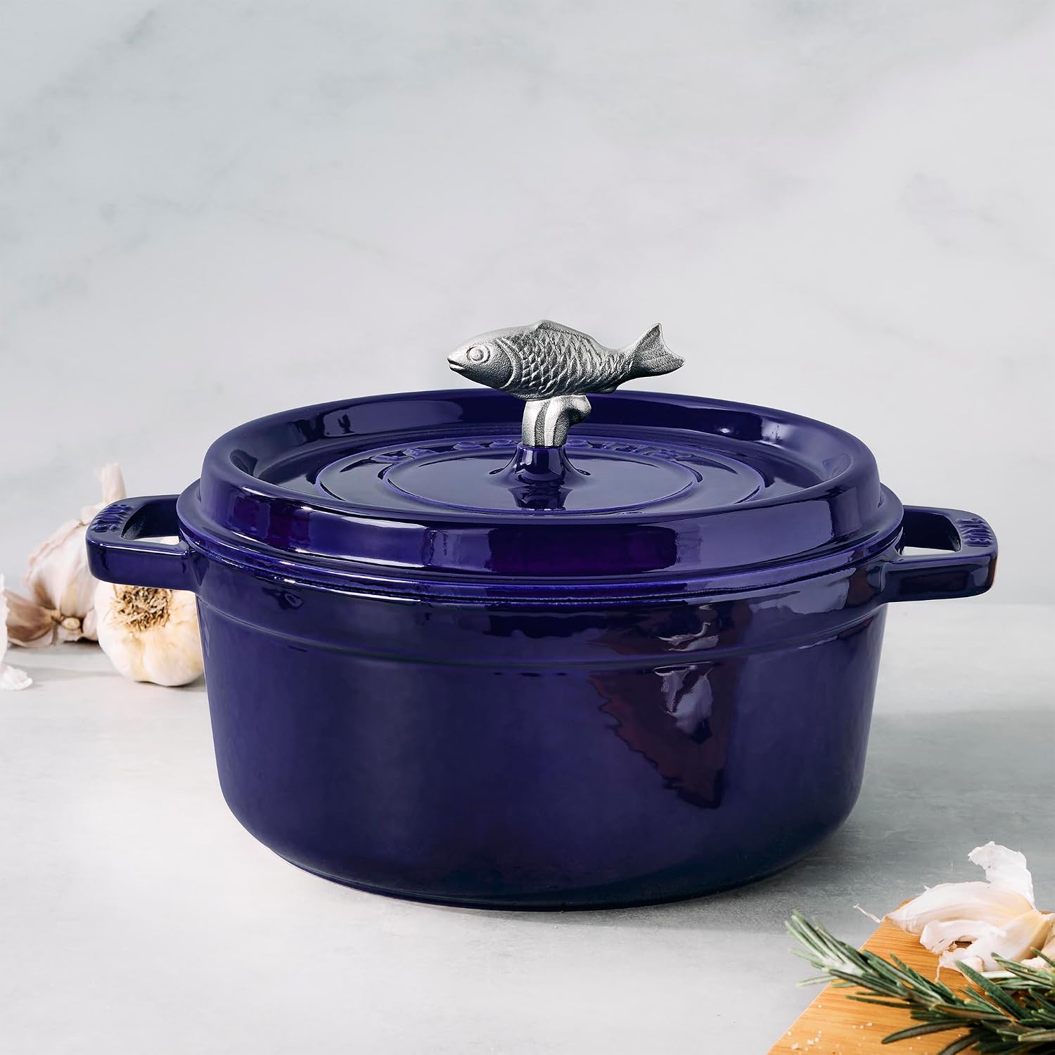 STAUB Cast Iron Animal Stainless Steel Knob, Fish