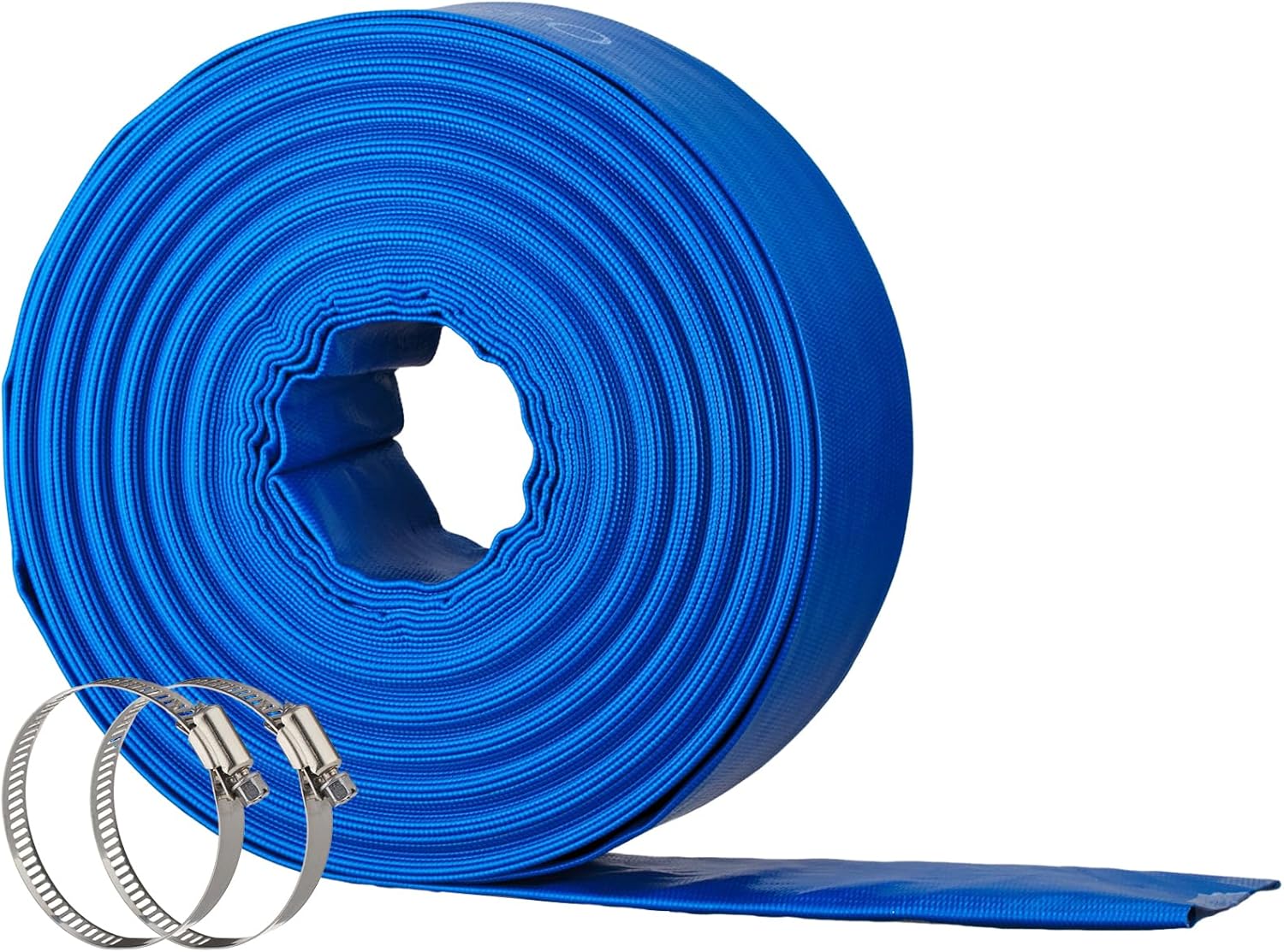 1.5"x50FT Pool Backwash Hose, Lay Flat, Drain & Sump, 2 Clamps
