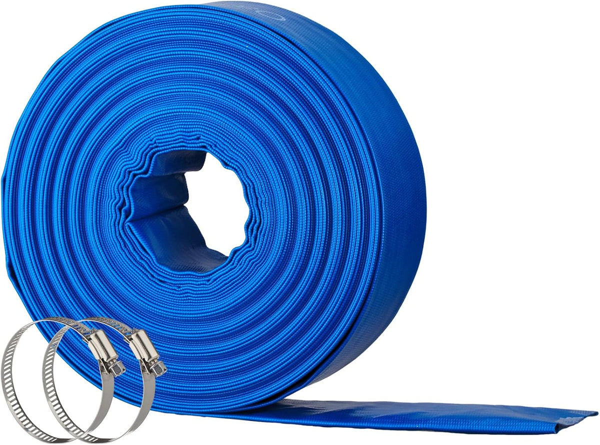 1.5"x50FT Pool Backwash Hose, Lay Flat, Drain & Sump, 2 Clamps