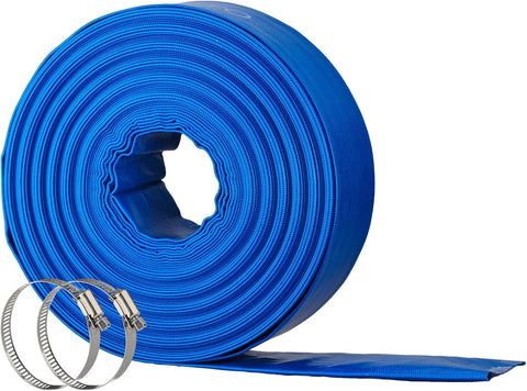 1.5"x50FT Pool Backwash Hose, Lay Flat, Drain & Sump, 2 Clamps