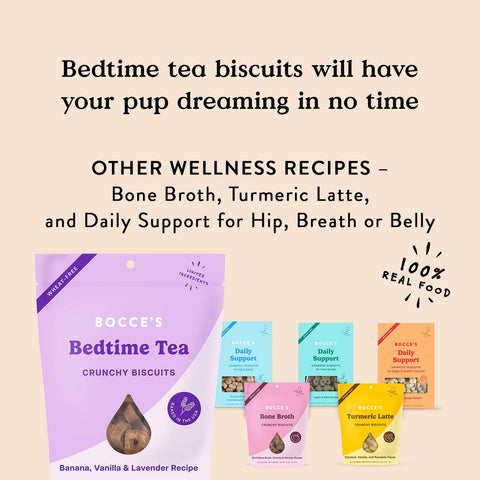 Bocce's Bakery Bedtime Tea Flavor Crunchy Biscuits Dog Treats, 5 oz