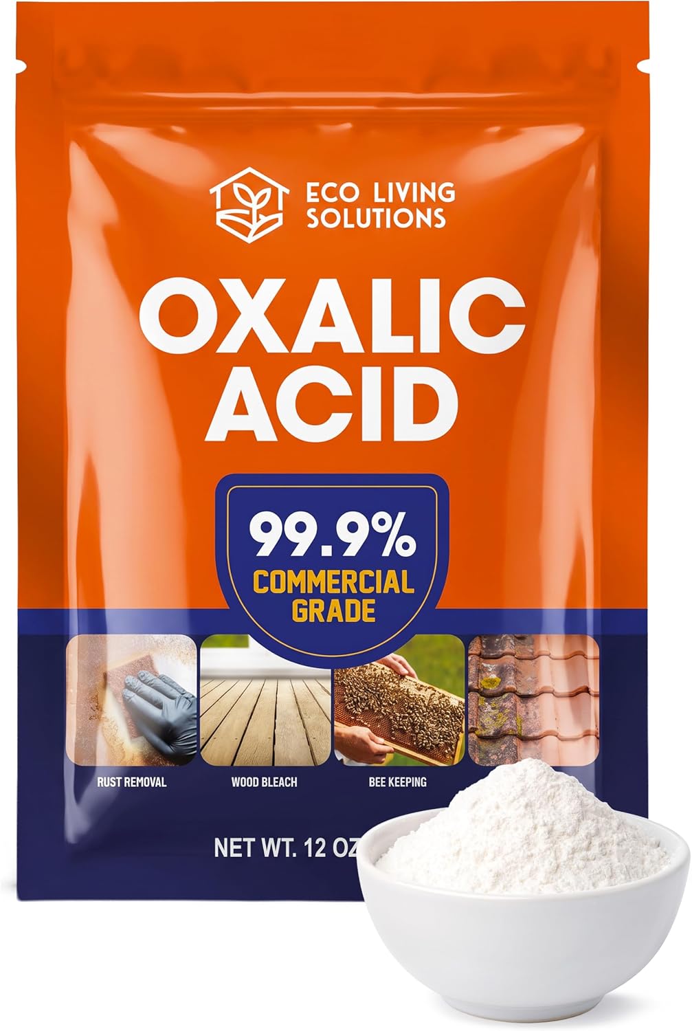 ECO LIVING SOLUTIONS Oxalic Acid 99.9% Deck Stain Remover & Wood Stain Remover | Metal Cleaning & Rust Stain Removal - 12 Oz