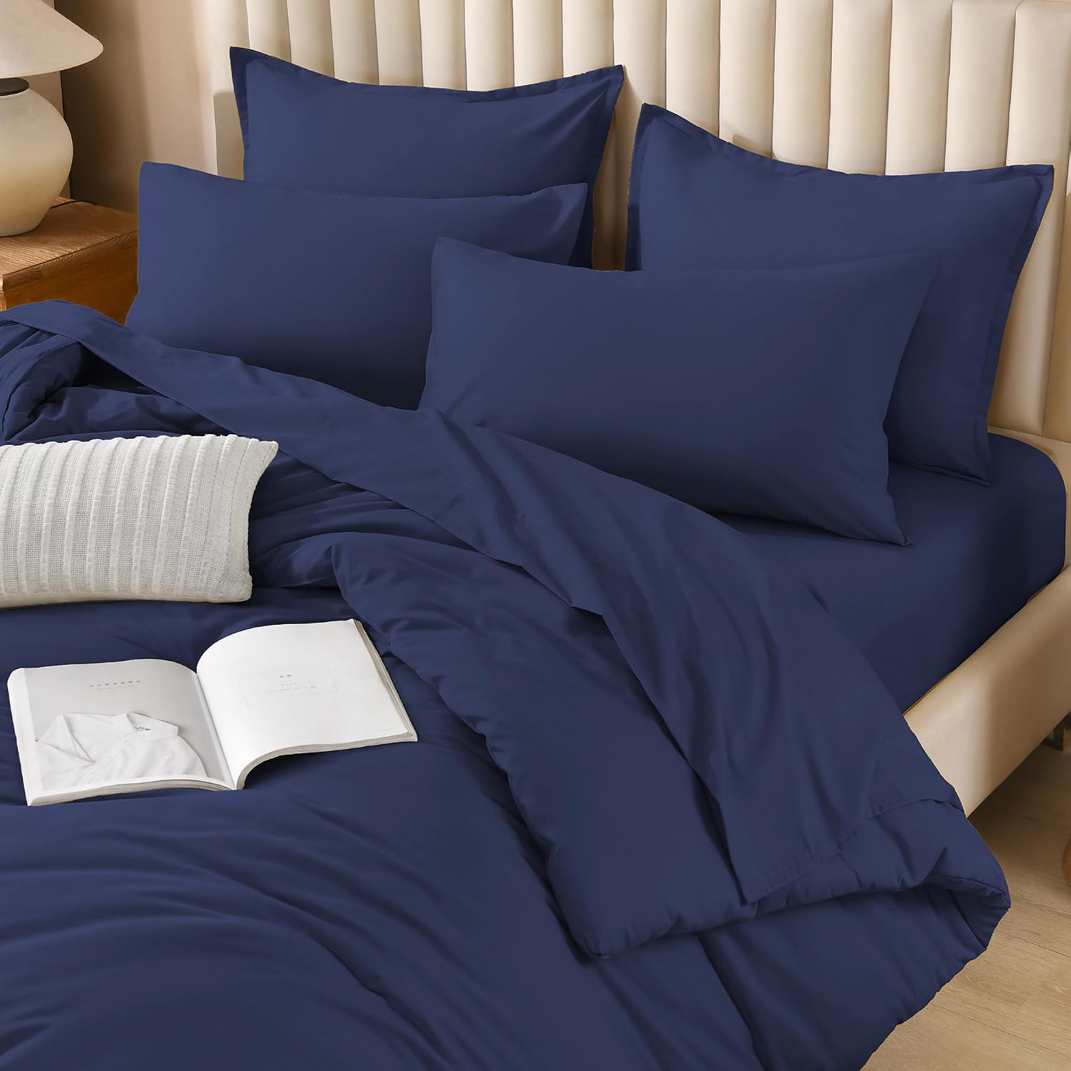 Litanika Full Comforter Set with Sheets - 7 Pieces Solid Bed in a Bag