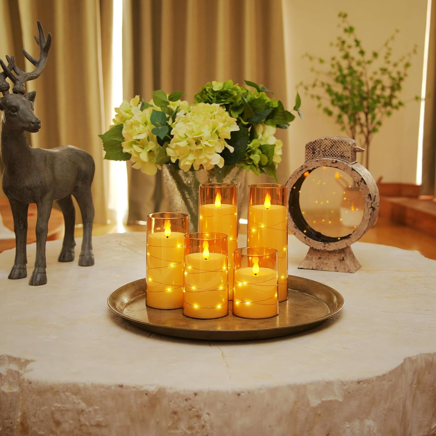 Homemory Flickering Flameless Candles, Gold LED Pillar Candles with Remote
