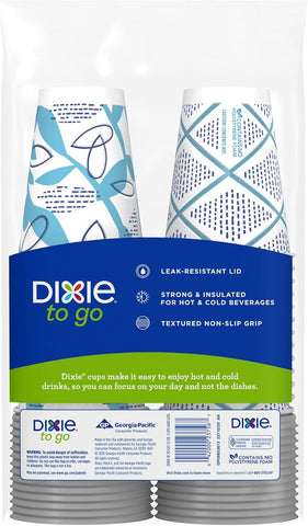 Dixie To Go Paper Coffee Cups With Lids, 12 oz, 156 Count (6 packs of 26 cups), Disposable Insulated Paper Cups for On-The-Go Hot or Cold Beverages