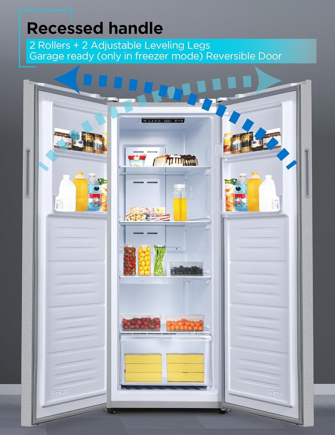 11 Cu. Ft. Convertible Freezer Refrigerator,Upright Fridge with Glass Shelves, Reversible Door, Garage Ready Freezer, Frost Free