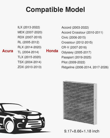 Puroma 1 Cabin Air Filter Activated Carbon for CP134 CF10134 Honda Acura