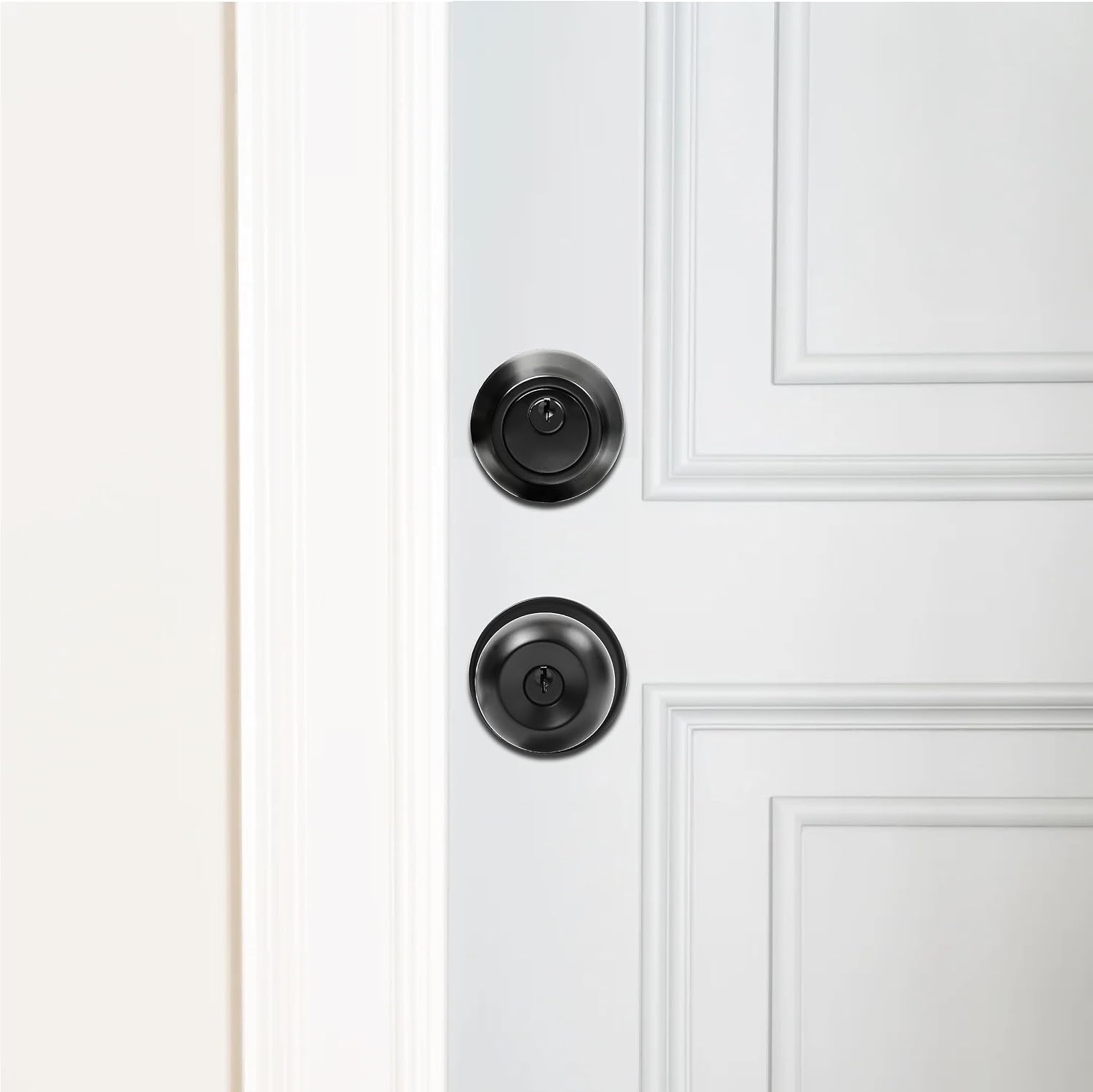 Value Pack Door Lock with Key and Deadbolt, Keyed Alike Exterior Door Handle Set for Front and Entry Doors, Matte Black Finish, 3 Pack
