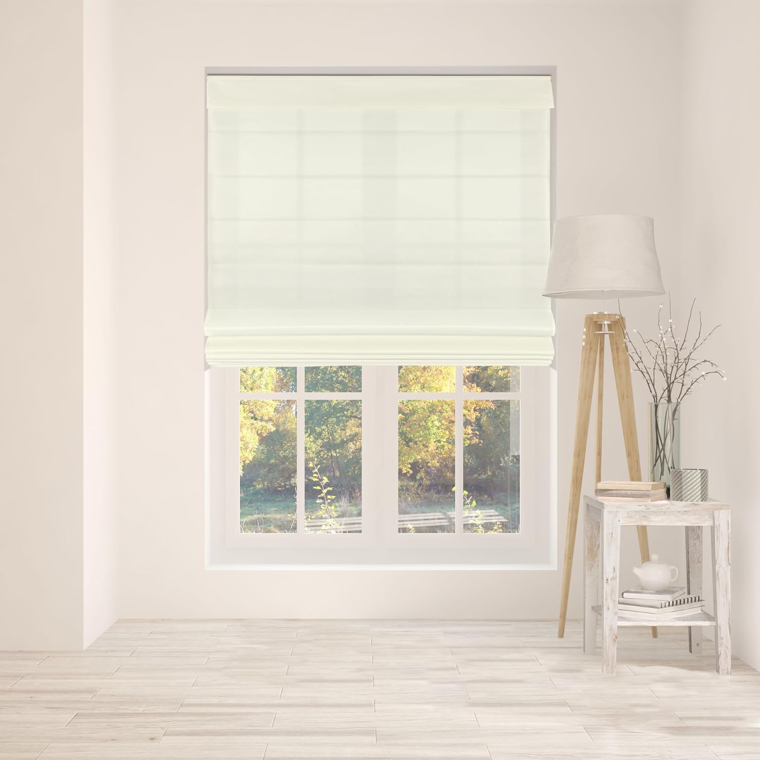 ARLO BLINDS Fabric Roman Shades 31.5" W x 60" H Ivory, Light Filtering