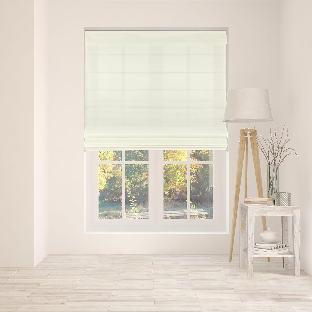 ARLO BLINDS Fabric Roman Shades 31.5" W x 60" H Ivory, Light Filtering