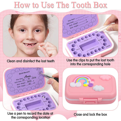 Tooth Holders for Kids Keepsake, Baby Teeth Keepsake Box, Tooth Saver, Tooth Container for Lost Teeth, Teeth Storage Holder for Tooth Fairy (Blue and Pink)