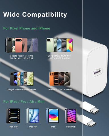 30W USB C Fast Charger for Google Pixel 11/11 Pro XL/Fold/10/9/8/7/6 Pro XL