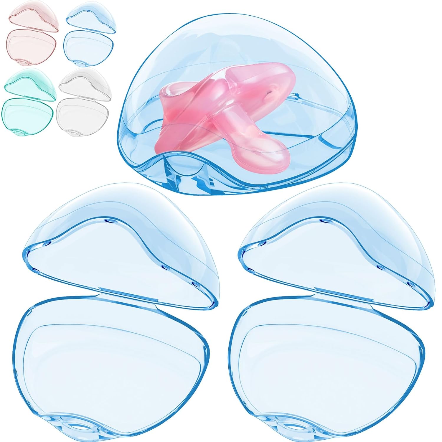 Pacifier Case,3 Pack BPA Free Pacifier Holder Case,Transparent Container Box for Baby Binky（Not Included),Essential Pacifier Accessories,Alway Keep Paci Clean,Easy to Clean(Blue)