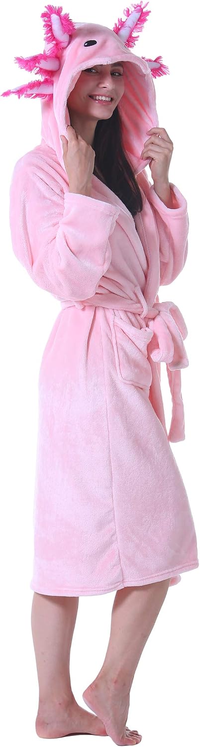 ATOZ Women Robe Adult Animal Bathrobe Flannel Hooded Home Pajamas