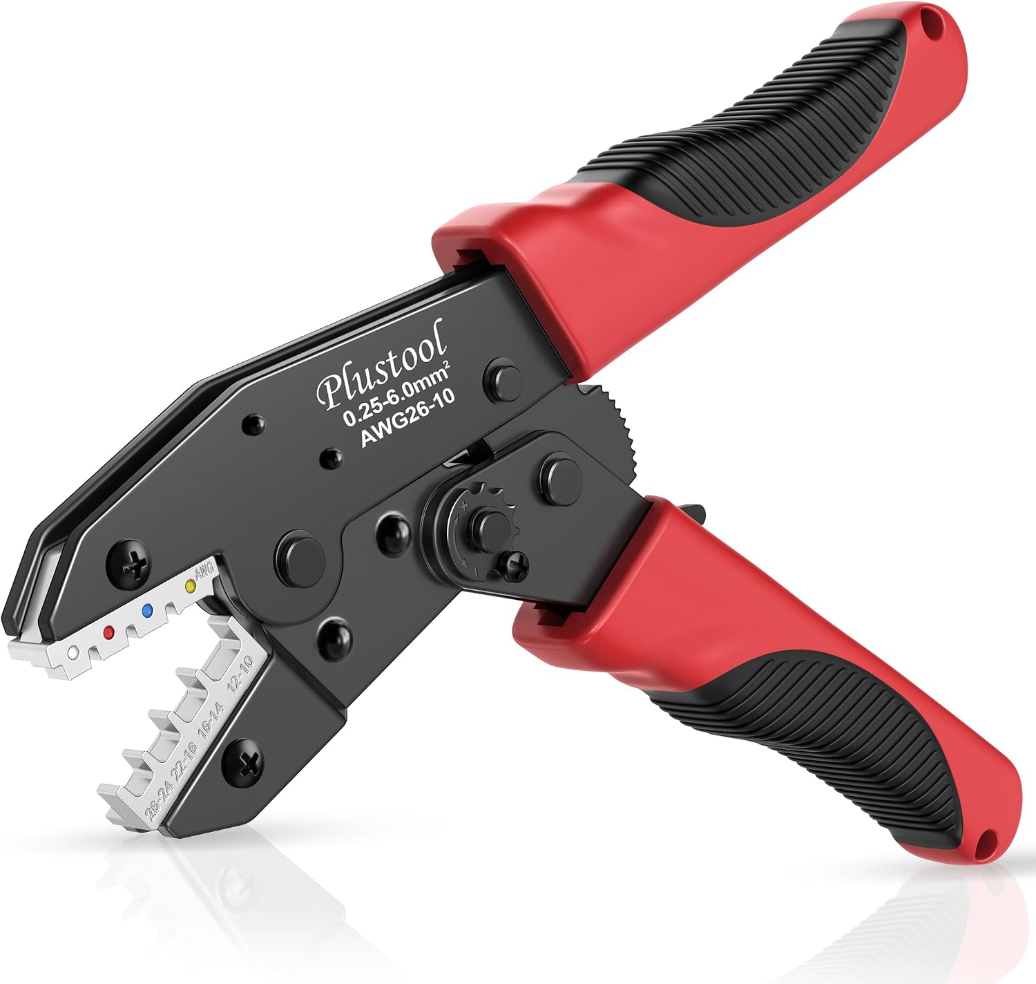 Plustool Crimping Tool for Heat Shrink Connectors AWG26-10, Ratcheting Wire Terminal Crimper - Crimping Pliers - Electrical Crimping Tool