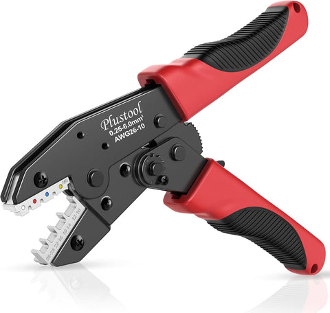 Plustool Crimping Tool for Heat Shrink Connectors AWG26-10, Ratcheting Wire Terminal Crimper - Crimping Pliers - Electrical Crimping Tool