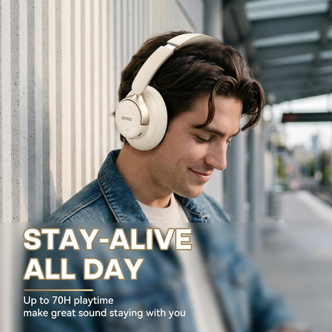 BERIBES Hybrid Active Noise Cancelling Headphones Wireless Over Ear 70Hours