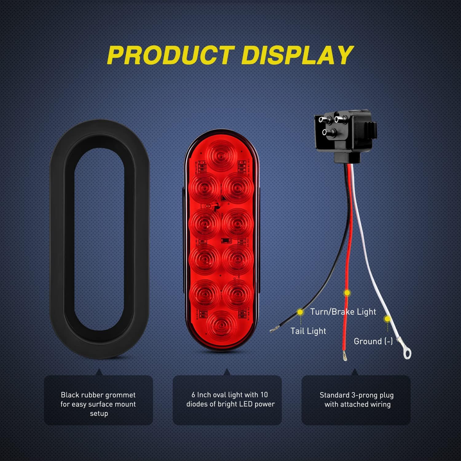 Nilight 6" Oval LED Trailer Tail Lights,Red, 2 Pack, Grommets Mount
