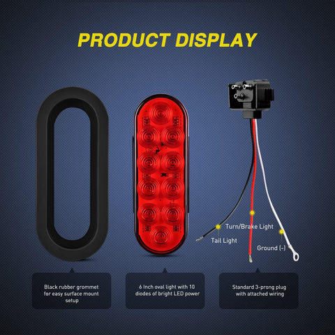 Nilight 6" Oval LED Trailer Tail Lights,Red, 2 Pack, Grommets Mount