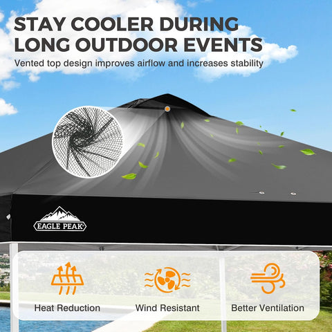 EAGLE PEAK 10x10 Pop Up Canopy Tent Easy Up Canopy Outdoor, Black
