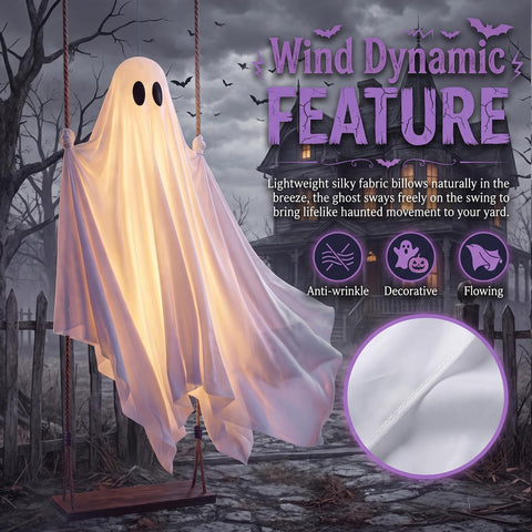 Outdoor Halloween Decorations, 5FT Swinging Ghost Outdoor Decor with Light
