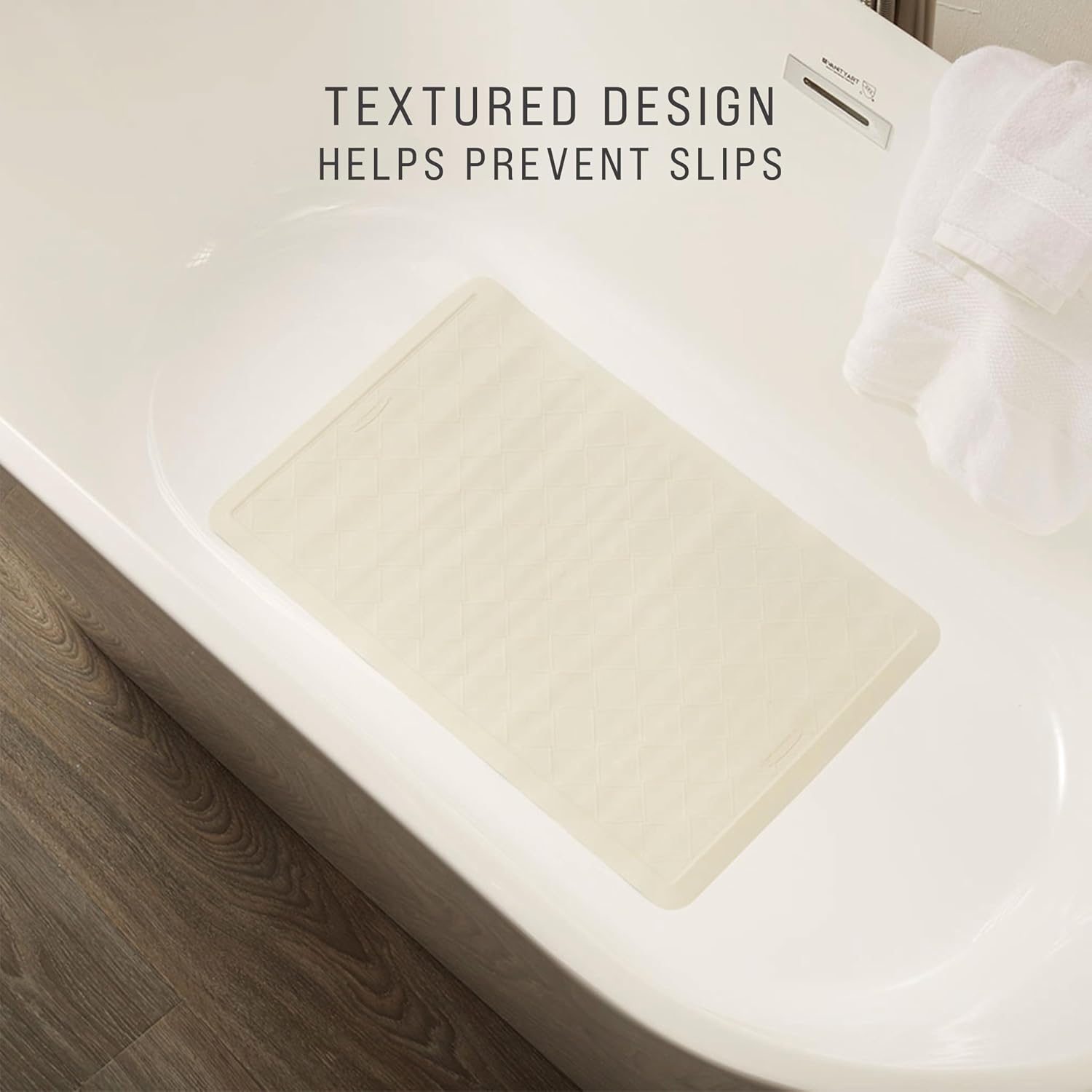 Rubbermaid Commercial Products Safti-Grip Bath Mat, Medium, White, Suction-Backed, Non-Slip for Commercial/Residential Use for Shower Stall/Bathtub/Bathroom