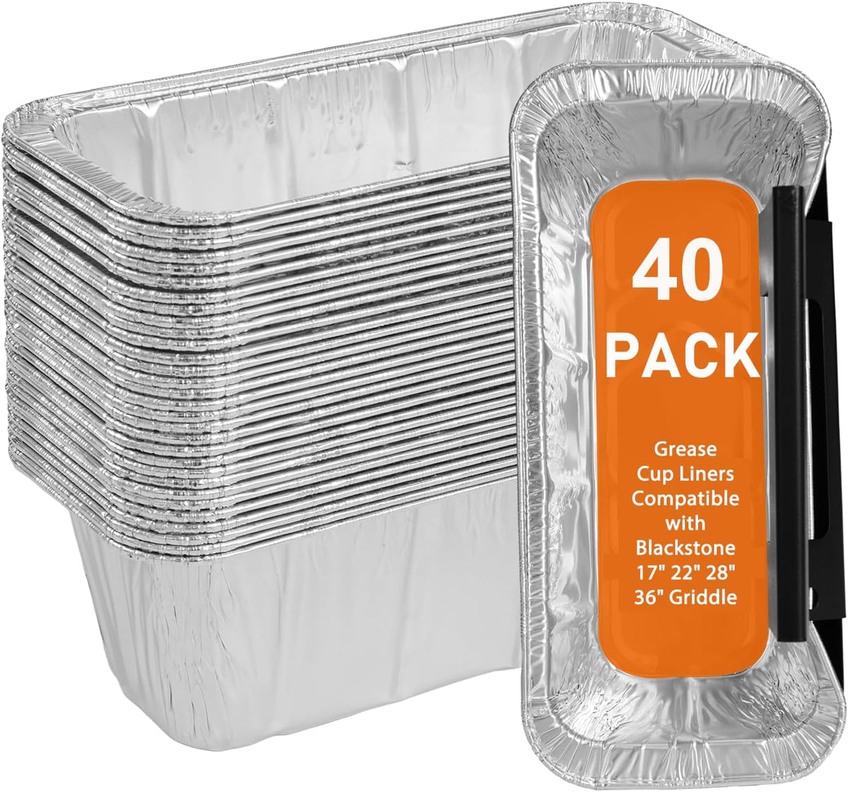 40 Pack Grease Cup Liners Compatible with Blackstone Griddle 5017 - Disposable Aluminum Foil Drip Pan Grease Catcher Cup Liner for 17, 22, 28, 36 Inch