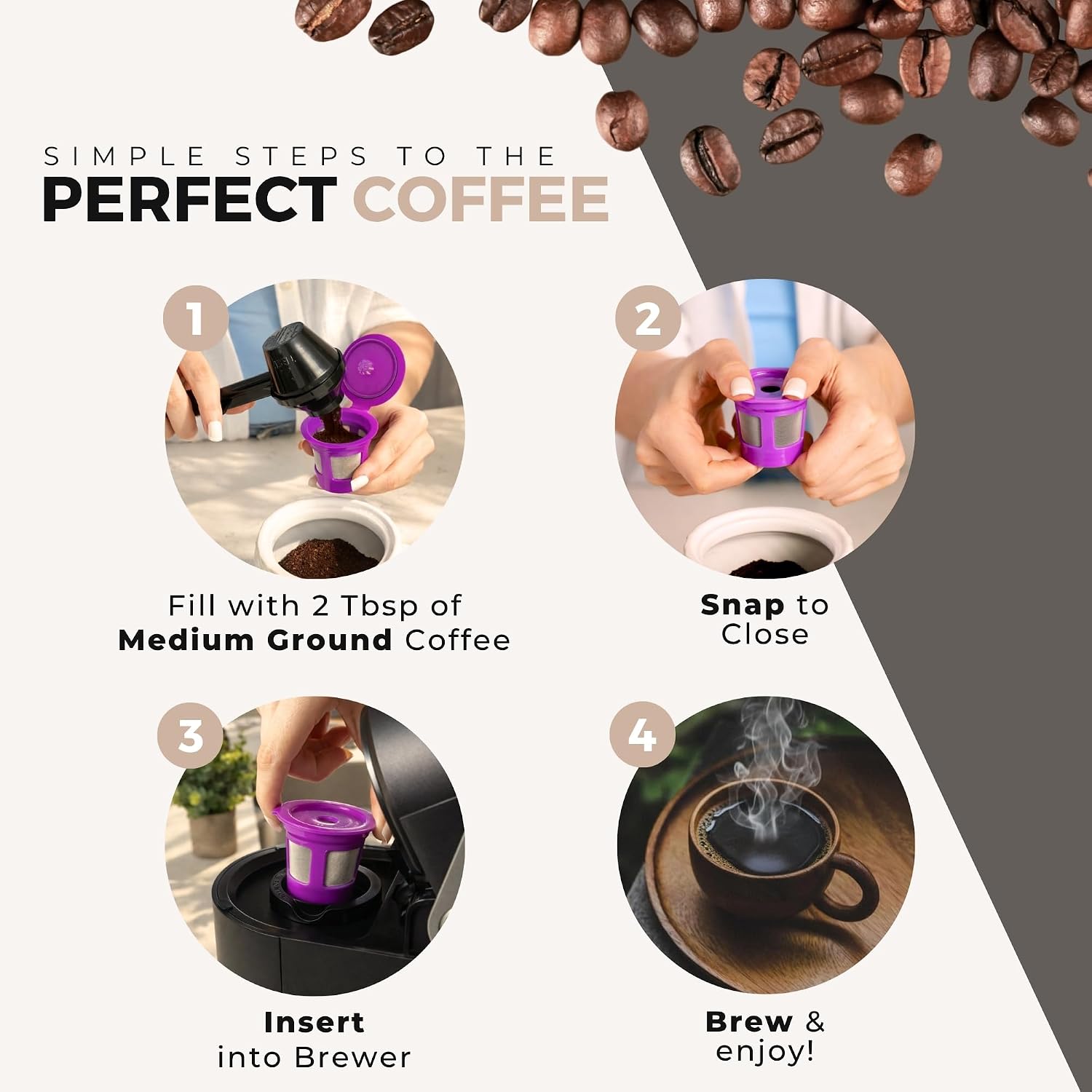 Perfect Pod Café Save Reusable Coffee Pod Filter Cups and EZ-Scoop, 6 Pack