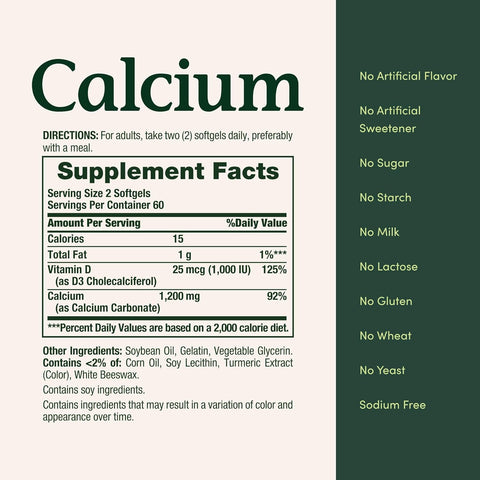 Nature's Bounty Calcium 1200mg with 1000 IU Vitamin D3, 120 Count