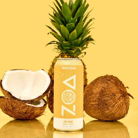 ZOA Zero Sugar Energy Drink, Pineapple Coconut, 12 Pack, 16 Fl Oz Cans | With Electrolytes, Vitamins B and C, supporting hydration with 210 mg plant based caffeine from green tea and green coffee