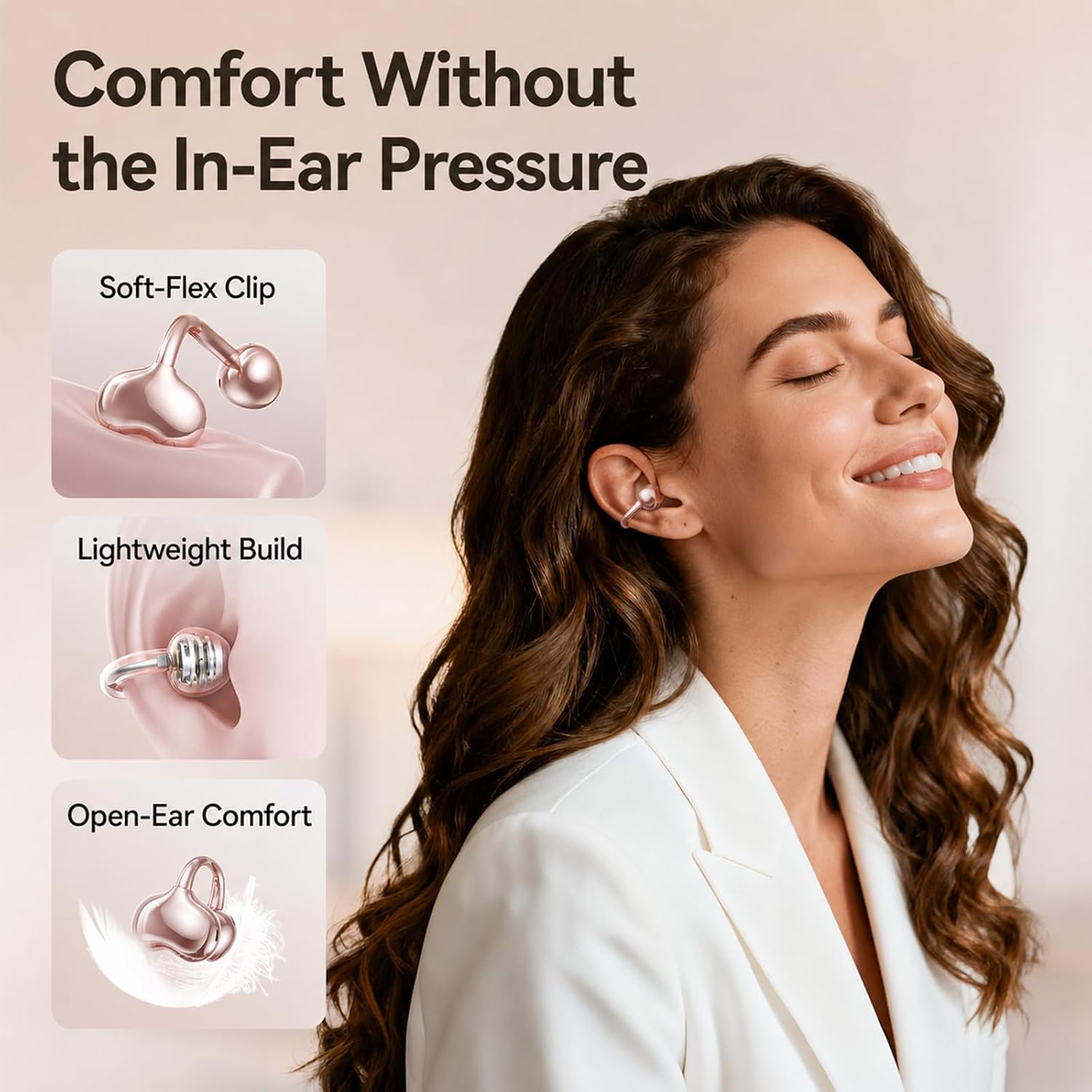 Kinglucky Upgraded Clip-On Earbuds, Open Ear Earbuds Comfortable Secure Fit