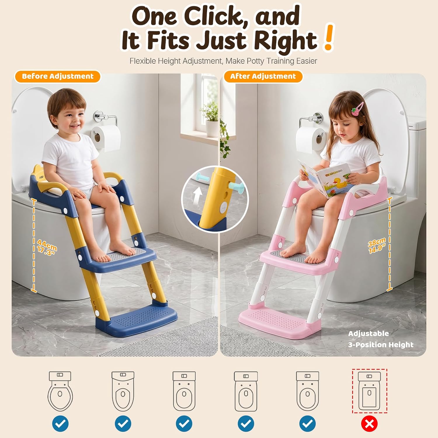 Orzbow Potty Training Seat with Step Stool, Adjustable Height, Anti-Slip