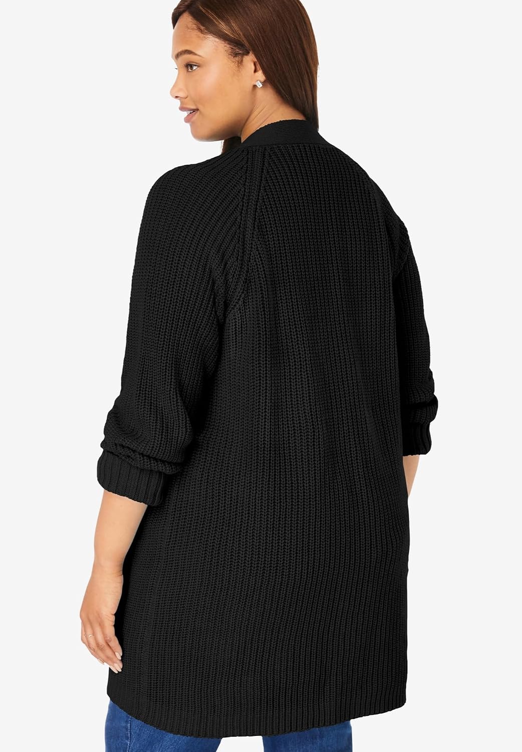 Woman Within Shaker Button-Front Cardigan Sweater