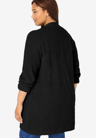 Woman Within Shaker Button-Front Cardigan Sweater