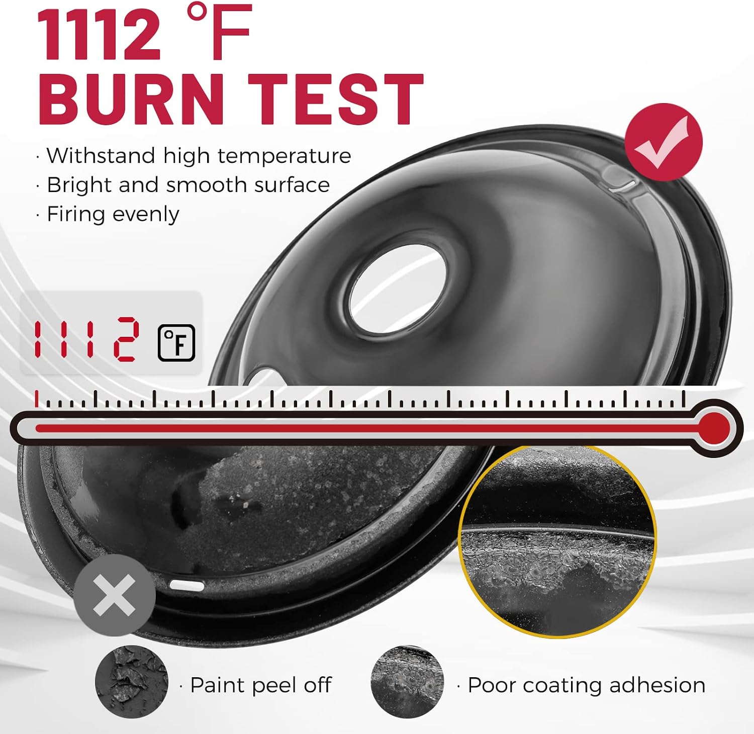 GE Black Stove Drip Pans, 10% Energy Save by Enamel Spraying Prevent Bending and Rust - Include 3Pcs 6'' Burner Drip Pans and 1Pcs 8'' Drip Bowl