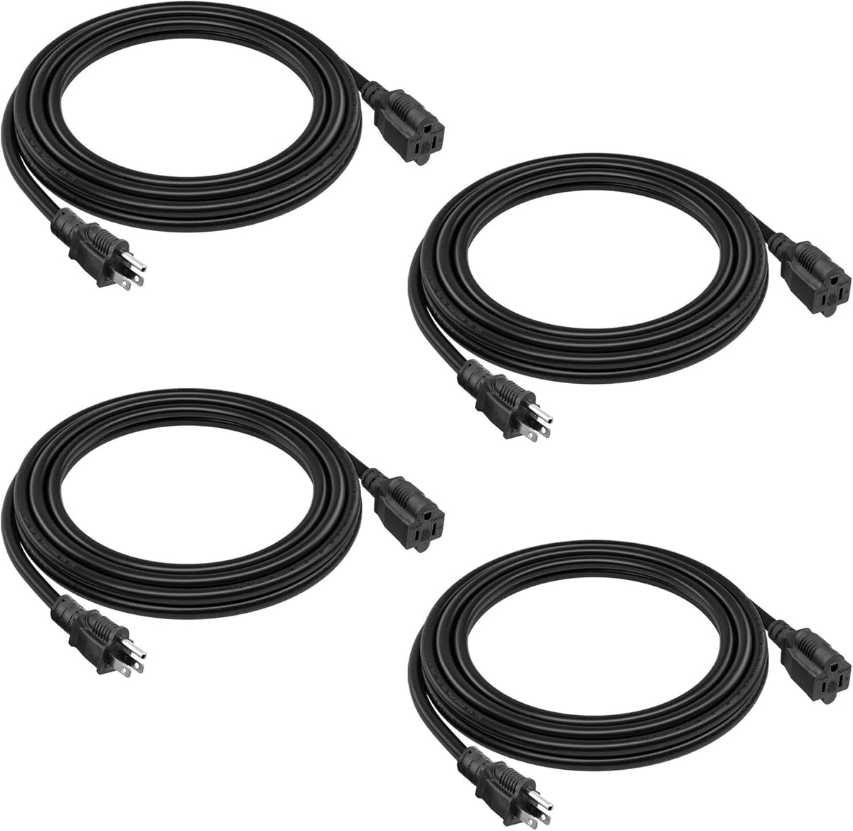 4 Pack 8FT 16 AWG Heavy Duty Extension Cord 3 Prong SJTW ETL Indoor Outdoor