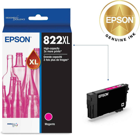 Epson 822XL Genuine High Capacity Magenta Ink Cartridge T822XL320 | Works with WorkForce Pro WF-3820 WF-3823 WF-4820 WF-4830 WF-4833 WF-4834 Printers