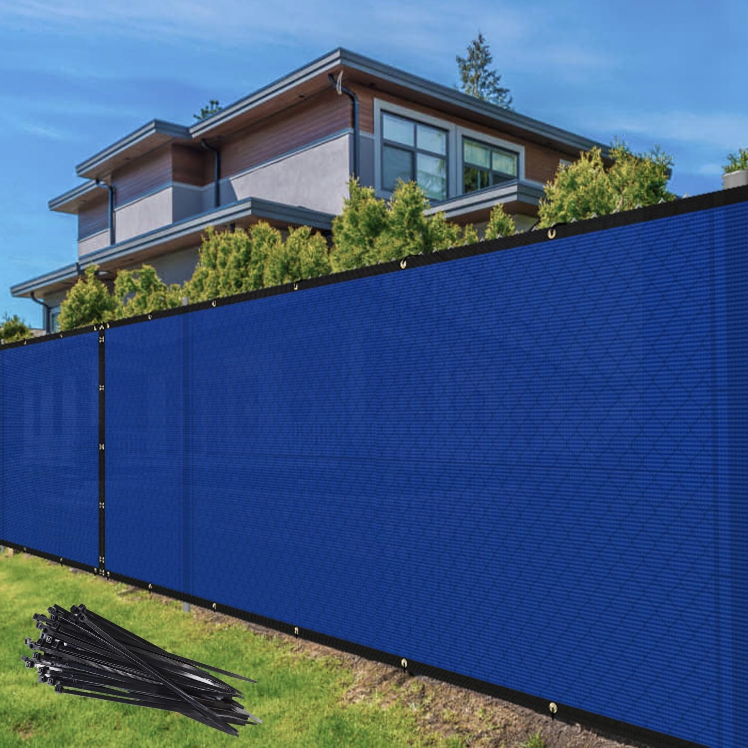 TANG 6' x 50' Privacy Fence Screen Blue Shade Cloth with Grommets, Chain Link Fence Panels Outdoor Mesh Fabric Fencing, Balcony Windscreen Cover,Temporary Garden Fencing for Yard Deck Pool