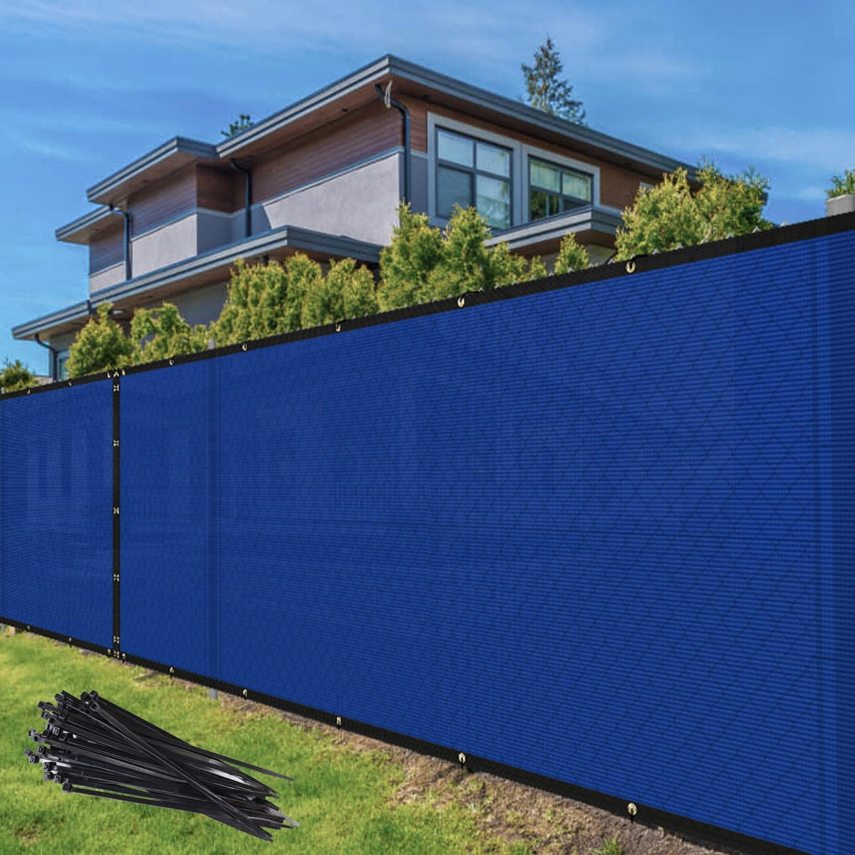 TANG 6' x 50' Privacy Fence Screen Blue Shade Cloth with Grommets, Chain Link Fence Panels Outdoor Mesh Fabric Fencing, Balcony Windscreen Cover,Temporary Garden Fencing for Yard Deck Pool