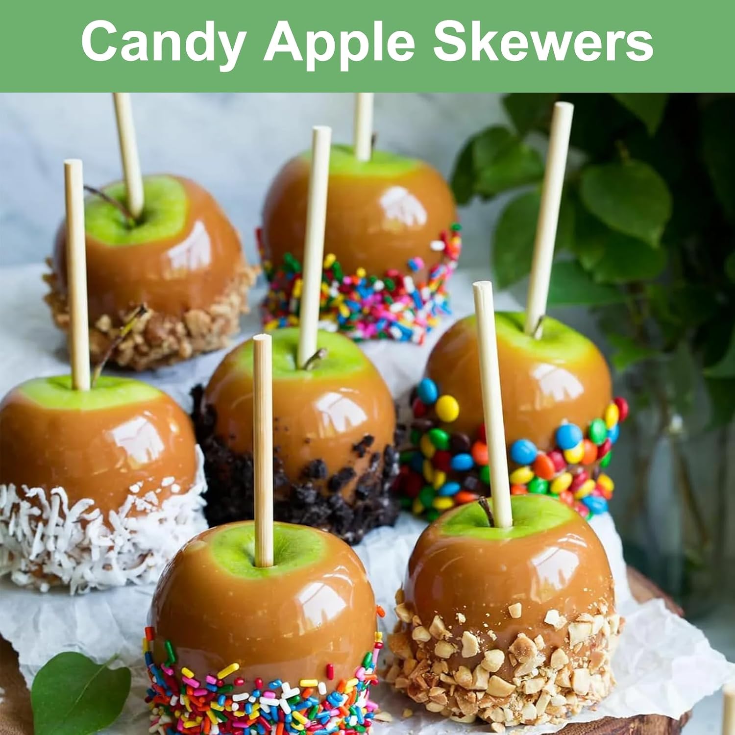 Bamboo Candy Apple Skewer Sticks Semi Pointed, 50 PCS Candy Lollipop Stick